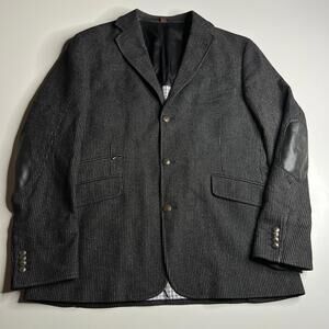 Kroon Luxury Tweed Blazer Jacket Gray Pinstripe Elbow Patches Casual Smart L